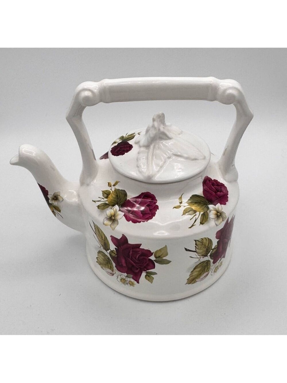 Vintage Arthur Wood Ceramic Teapot 6466 "Berry Wine" Roses and Ivy Pattern
